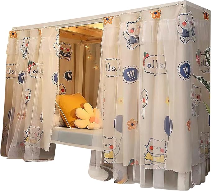 Beautiful Gauze Bunk Bed Curtains Drapes with Lace Privacy Bed Canopy for Bottom, 2 Panels, Sayhello