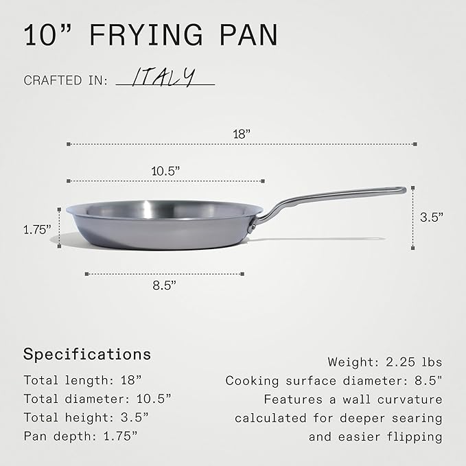 Made In Cookware - 10-Inch Stainless Steel Frying Pan - 5 Ply Stainless Clad - Professional Cookware - Crafted in Italy - Induction Compatible