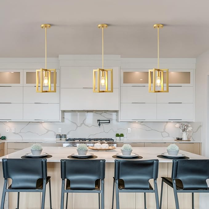 Mini Modern Farmhouse Gold Pendant Lighting for Kitchen Island, Adjustable Industrial Entryway Light Fixture Hanging for for Hallway Bedroom Dining Room Closet