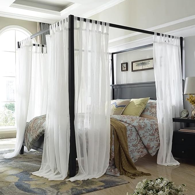 AIKASY Princess Canopy Bed Curtain with Top and Self-Adhesive Velcro, Creating a Romantic Atmosphere in The Room