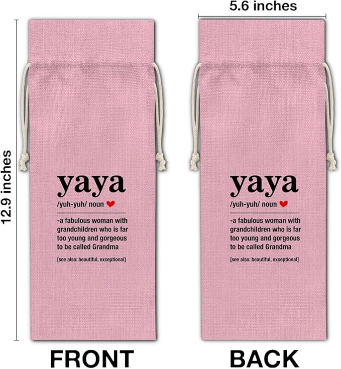 HOIJAUMAI Gifts for Grandma, Grandma Gift From Granddaughter Grandson, Funny Yaya Definition Wine Bag Grandma Wine Gift Bags for Yaya Nana Gigi Mimi Grandmother (Pink)