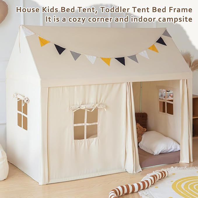 Twin Size Bed Tents Canopy - Large Sleeping Tents Indoor for Privacy Space, Portable Big Space Floor Bed Tents for Kids/Adult， 75"x 39"x57" H, Dimension Updated