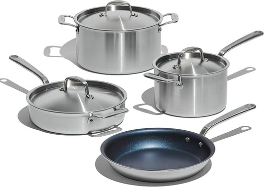 Made In Cookware - 7 Piece Non Stick Pot and Pan Set (Harbour Blue) - 5 Ply Stainless Clad - Includes Stock Pot, Saute Pan, Sauce Pan, and Frying Pan - Professional Cookware - Crafted in Italy
