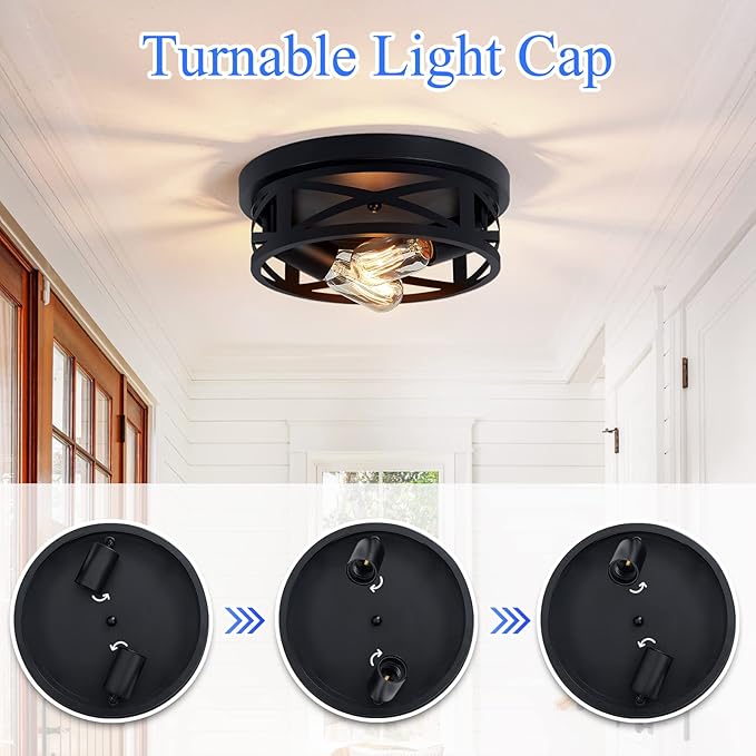 Flush Mount Ceiling Light Fixture,Black 2-Light Hallway Light Fixtures Ceiling,Light Fixtures Ceiling Mount for Farmhouse,Kitchen,Hall (2 Pack)