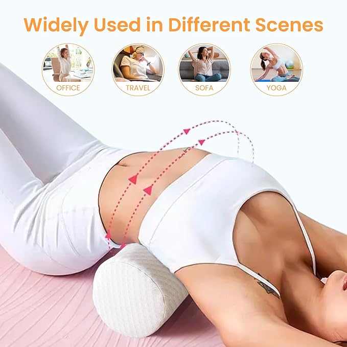 Neck Pillow for Sleeping, Cervical Pillow with Washable Zippered Cover, Cervical Round Pillow for Support with Breathable Cover, Tube Roll Cervical Pillow for Head, Neck, Back Support (White)