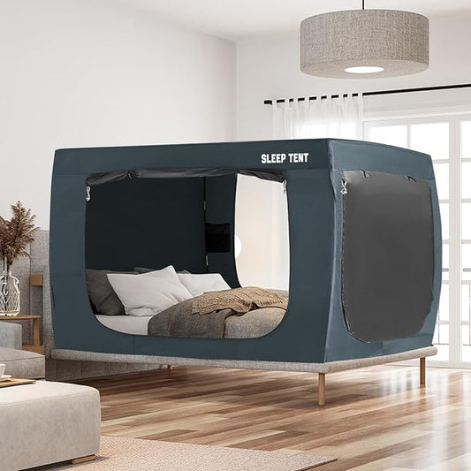 Bed Tent Full Bed Canopy Dream Tents for Indoor Portable Blackout Tents Privacy Space Warm Breathable Sleeping Tents for Kids and Adult(Navy Blue,Mattress Not Included) Reducing Light