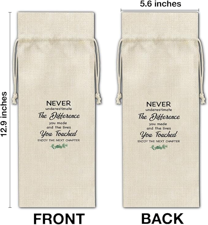 HOIJAUMAI Goodbye Gift for Coworkers, Retirement Gift Wine Bag, Retired Gifts for Men Women, Going Away Goodbye Farewell Gifts for Coworker Friends, Enjoy The Next Chapter Burlap Drawstring Wine Bag
