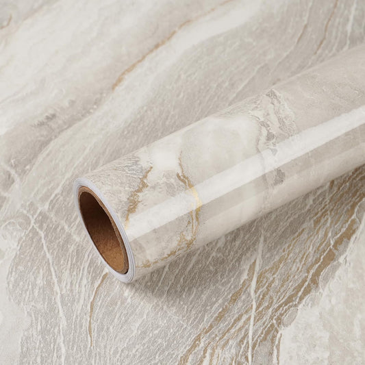 VEELIKE Glossy Beige Gold Marble Contact Paper for Countertops Waterproof Peel and Stick Countertop Contact Paper 24''x354'' Self Adhesive Vinyl Marble Wallpaper for Bathroom Kitchen Counter Top Cover