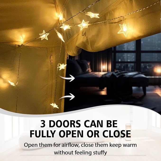 Bed Tent Bed Canopy Queen Size for Adult and Kids - Portable Sleeping Tents Indoor Dream Tents 70% Blackout with String Light 3 Doors Breathable Privacy Space Tents