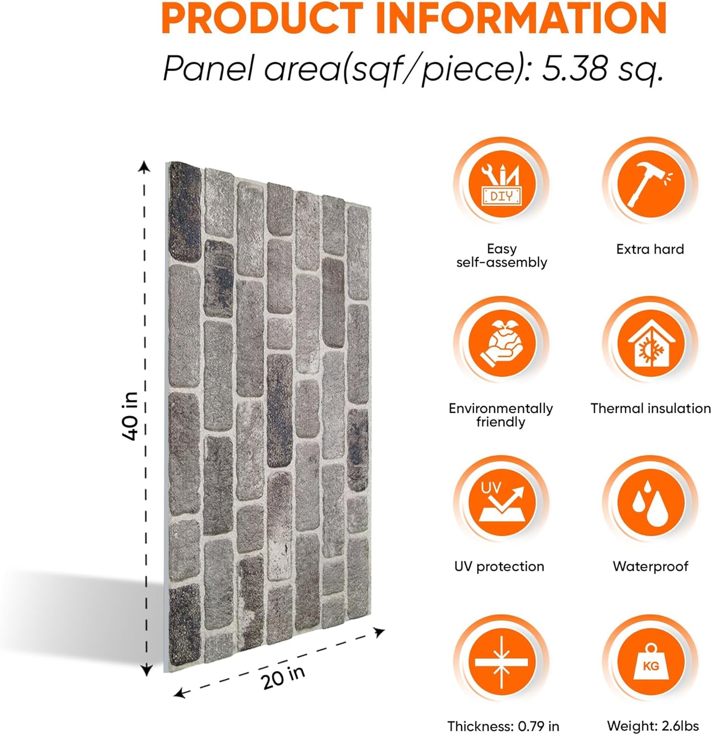 IZODEKOR 3D Wall Panels Brick Effect - Cladding, Stone Look, Styrofoam Facing for Living Room, Kitchen, Bathroom, Balcony, Bedroom, Back of Counter | Path of Gray (3 x Panels) - Covers 53 sq ft