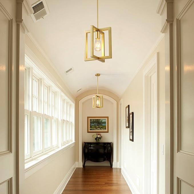 Mini Modern Farmhouse Gold Pendant Lighting for Kitchen Island, Adjustable Industrial Entryway Light Fixture Hanging for for Hallway Bedroom Dining Room Closet
