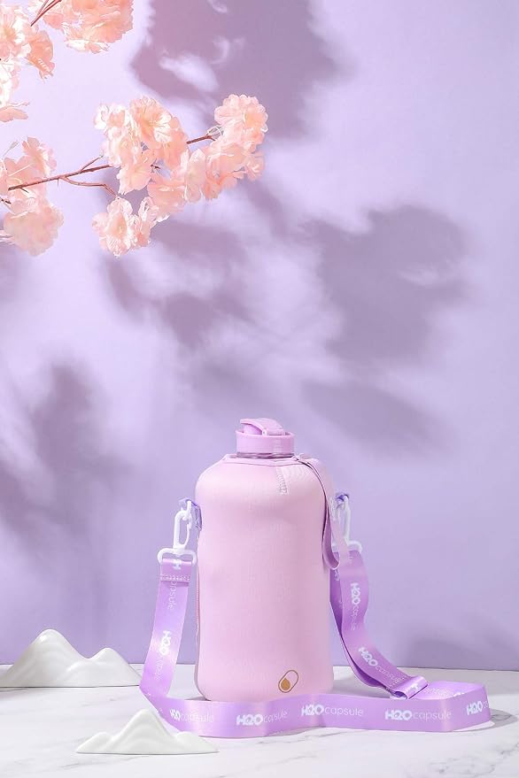 H2O Capsule 2.2L Half Gallon Water Bottle with Storage Sleeve and Covered Straw Lid – BPA Free Large Reusable Drink Container with Handle - Big Sports Jug, 2.2 Liter (74 Ounce)