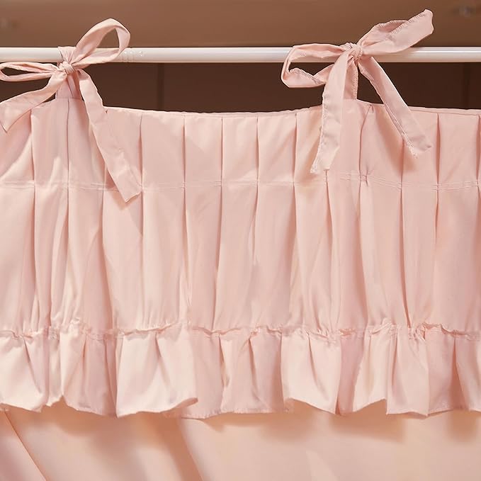 Ruffle Lace up 4 Corners Post Princess Curtain Bed Canopy Cozy Breathable Mosquito Net Cloth for Girls Adults Bedroom Decoration (Pink, 64" W*82" L*82" H/Queen)