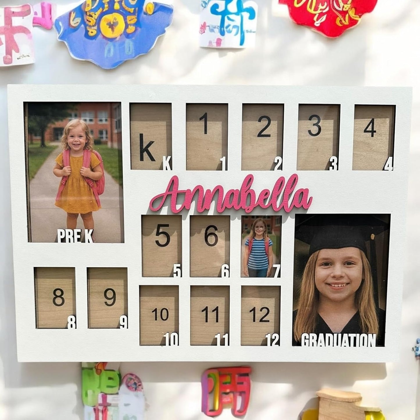 School Years Picture Frame Kids School Frame Graduation Photo holder K-12 Picture holder Preschool to Graduation display Photo Collage display Picture Frames pre K-12 Years(PRE K-Graduation)