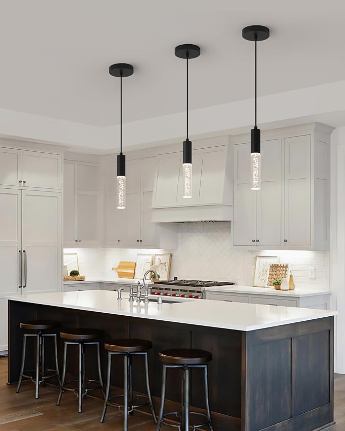 Black LED Pendant Lights for Kitchen Island, Modern 3000K Integrated LED Hanging Light Fixtures for Dining Room, Bedroom, Restaurant