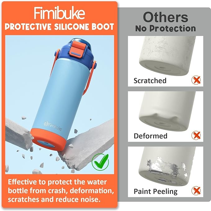 Fimibuke Kids Insulated Water Bottle with Pop-Open Straw & Spout 2-in-1 Lid, 18oz Leak Proof 18/8 Stainless Steel Vacuum Tumbler, BPA-Free Kids Cup For Travel School Boys Girls Toddler (1Pack,Mermaid)