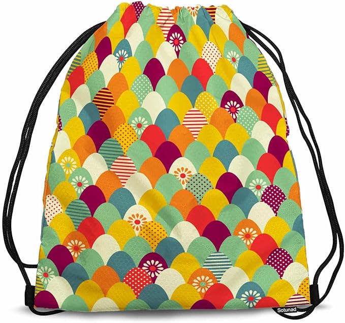 Gym Backpack Happy Easter Volleyball Bag Sports Backpack Color Easter Eggs Flower Dots Strips Pattern 14x16.9 Inch