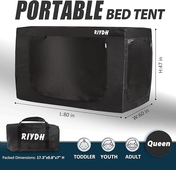 Bed Tent Bed Canopy Tents for Adult - Portable Dream Tent Indoor Sleeping Tents 70% Blackout with 3 Doors Breathable Private Space Tents