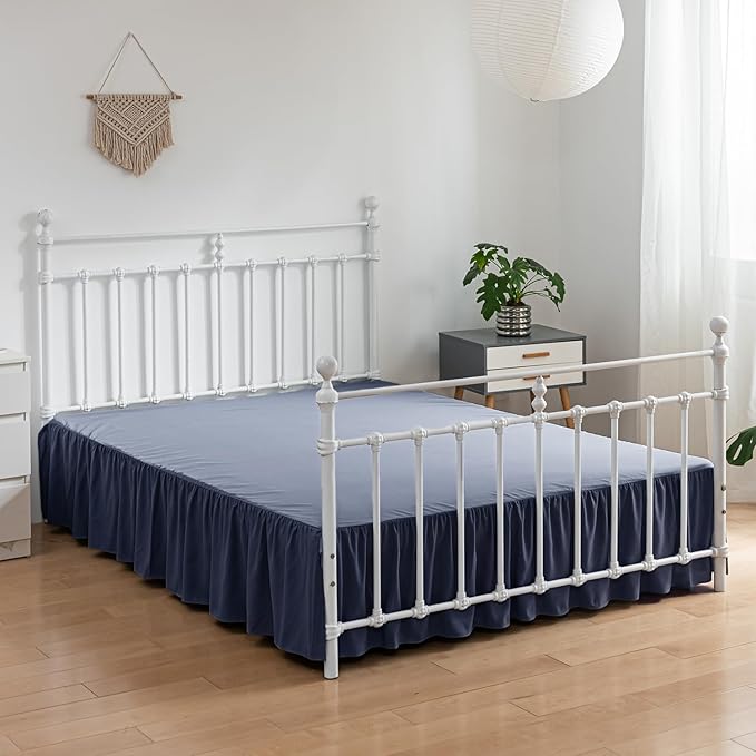 Bed Skirt Full Size Ruffled Bed Skirts with Split Corners, 14 Inch Drop Dust Ruffle Bed Skirt with Platform,Blue