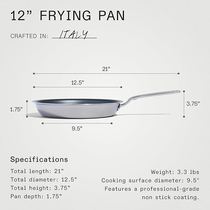 Made In Cookware - ProCoat 12" Non Stick Frying Pan With Lid - 5 Ply Stainless Clad Nonstick - Professional Cookware - Crafted in Italy - Induction Compatible - (Graphite)