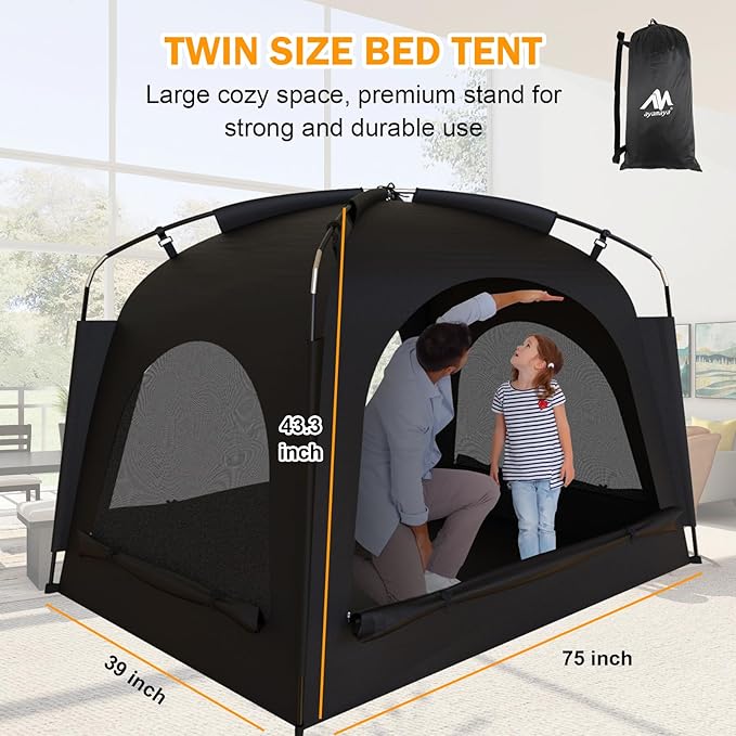Bed Tent - Portable Indoor Privacy Dream Tents Bed Canopy for Kids and Adults, 80% Blackout Sleeping Tents for Bed, Breathable Privacy Space with 2 Doors，Phone & Pad Holders Inside