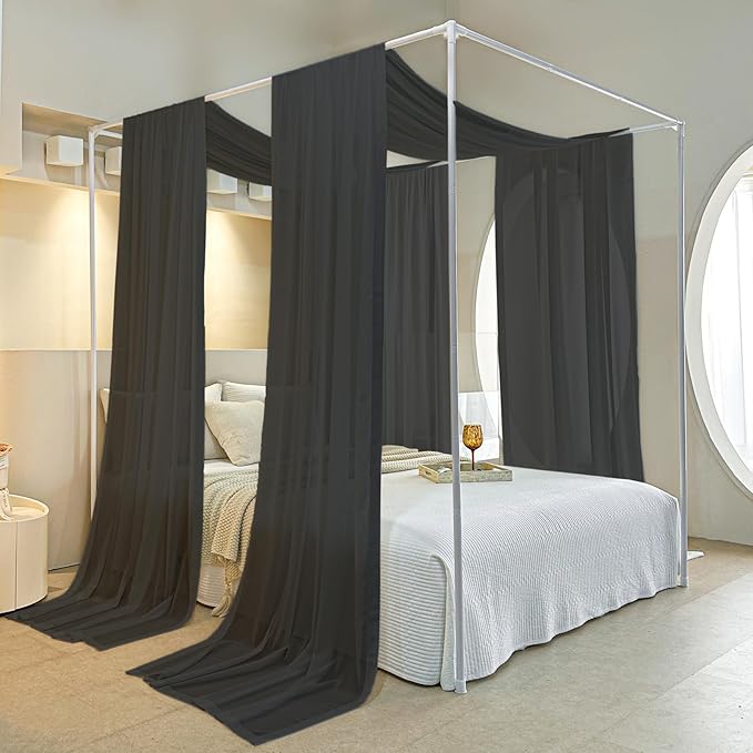 AIKASY Black Bed Canopy Scarf for Full/Queen - Luxury Sheer Canopy Bed Curtains with Light - Suitable for Four-Poster Bed, Metal Bed Frame, Wood Bed Frame -2pic