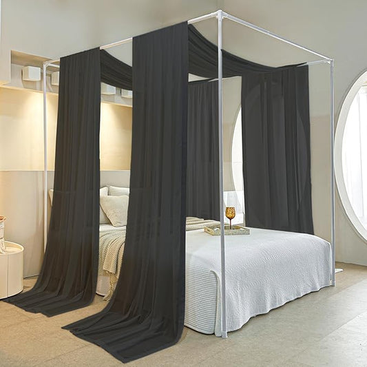 AIKASY Black Bed Canopy Scarf for Full/Queen - Luxury Sheer Canopy Bed Curtains with Light - Suitable for Four-Poster Bed, Metal Bed Frame, Wood Bed Frame -2pic