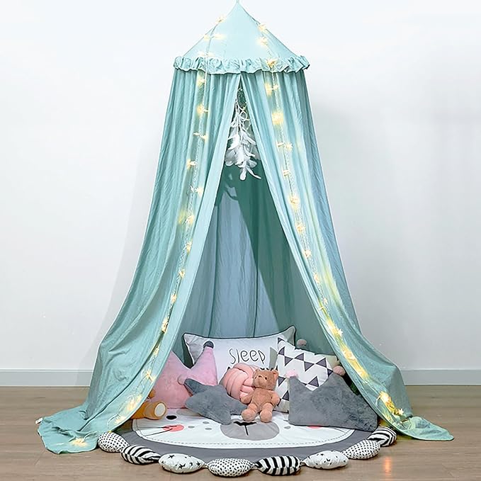 Upgrade Version of Canopy for Kids Bed, Extra Large Canopy for Girls Room Decoration Princess Castle Play Tent Hanging House, Dreamy Canopy for Children Room Reading Nook Canopies (Green Ruffle)
