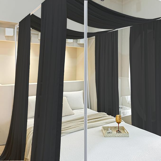 AIKASY Black Bed Canopy Scarf for Full/Queen - Luxury Sheer Canopy Bed Curtains with Light - Suitable for Four-Poster Bed, Metal Bed Frame, Wood Bed Frame -2pic