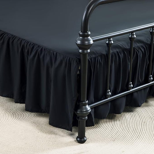Bed Skirt Queen Size Ruffled Bed Skirt with Split Corners, 14 Inch Drop Dust Ruffle Bed Skirt with Platform, Black