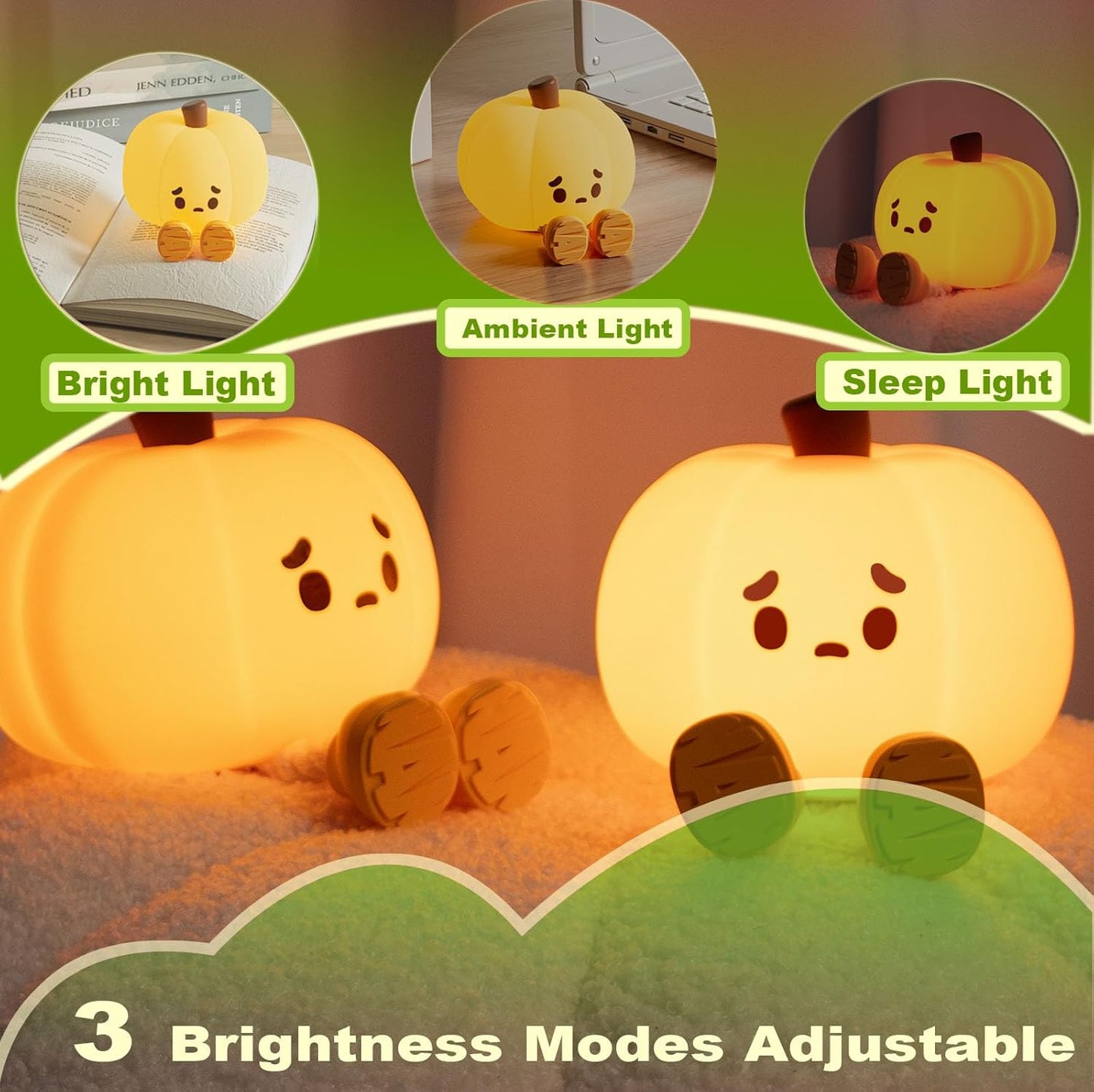 DREAMING MY DREAM Cute Pumpkin Lamp,Halloween Decor Night Light Silicone LED Lamp Rechargeable Bedside Touch Lamp,Nursery Pumpkin nightlight for Kids,Breastfeeding for Baby
