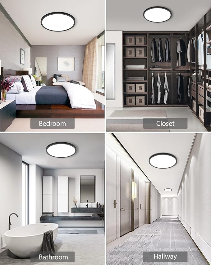 6PACK LED Flush Mount Ceiling Light Fixture Black, 9Inch 24Watt, 5000K Daylight Ultra Slim LED Ceiling Lamp for Living Room, Dining Room, Hallway,NOT-DIMMABLE