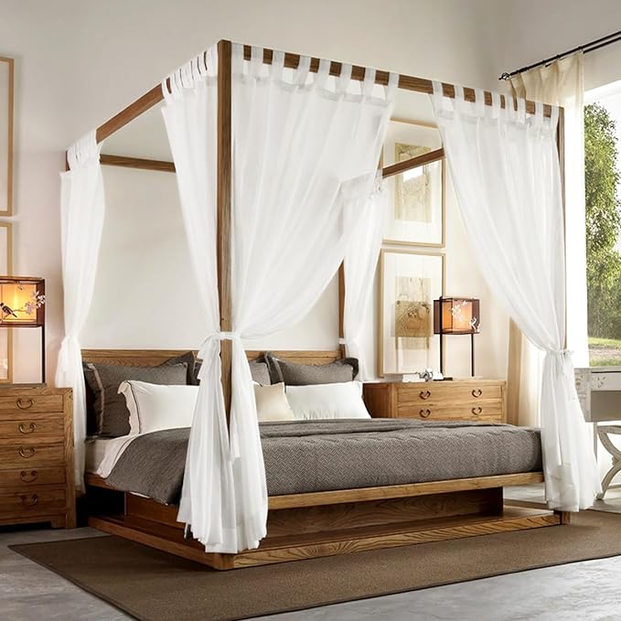 AIKASY Princess Canopy Bed Curtain with Top and Self-Adhesive Velcro, Creating a Romantic Atmosphere in The Room