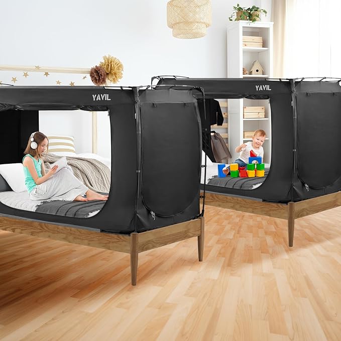 Bed Tent Bed Canopy Twin Size, Portable Sleeping Tents Dream Tents Indoor for Kids and Adult, Blackout 70% Breathable Privacy Space on Bed with Three Doors (Mattress Not Included)…