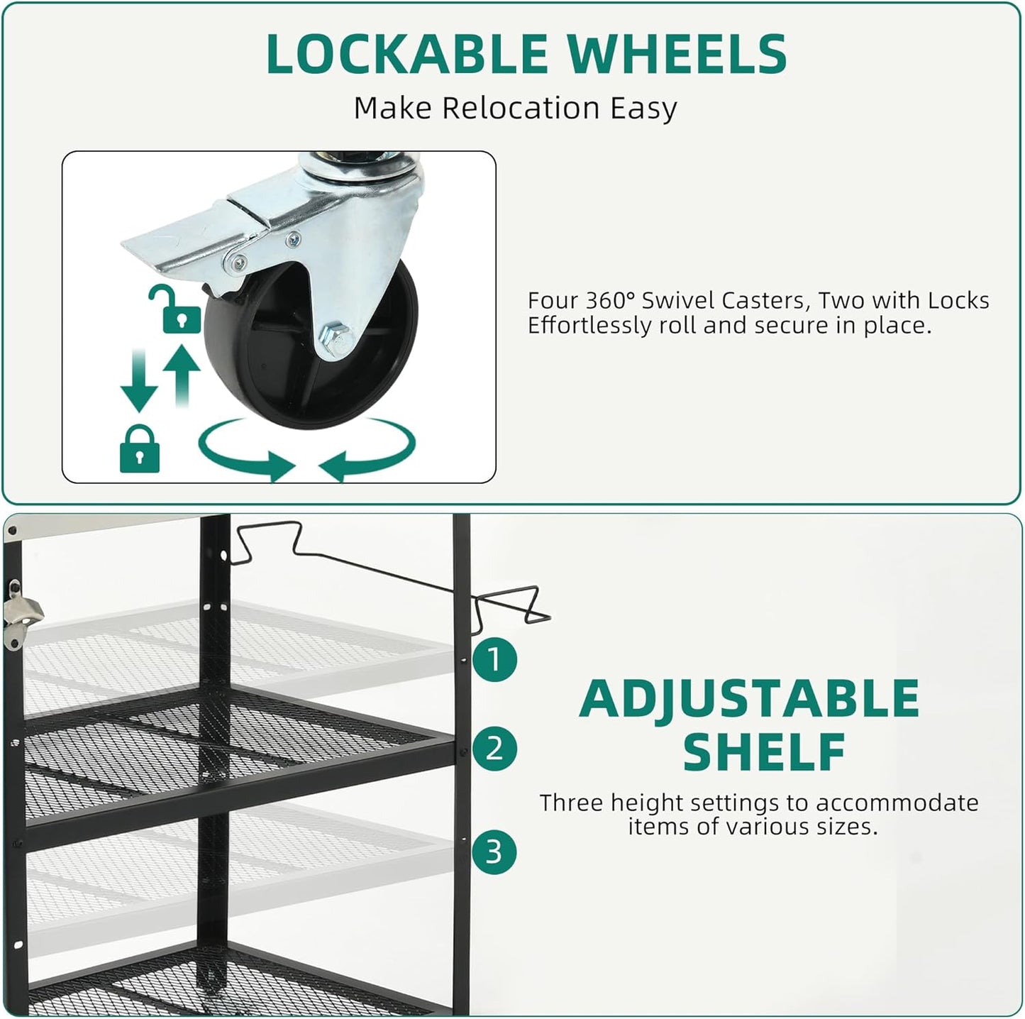 YITAHOME Outdoor Grill Cart Pizza Oven Table with Stainless Steel Top and Drop Leaf, Outdoor Grill Table with Adjustable Three-Tier Shelf and Spice Rack, Movable Bar Table for Patio, Garden, BBQ