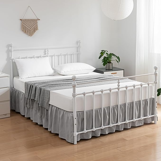 Bed Skirt Queen Size Ruffled Bed Skirt with Split Corners, 16 Inch Drop Dust Ruffle Bed Skirt with Platform, Light Gray, Queen - 16" Drop