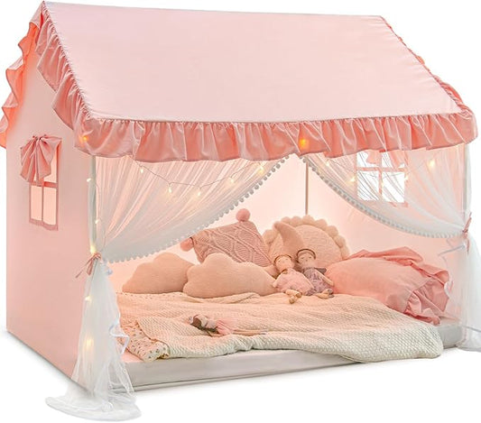 Avrsol Twin Size Bed Tents Canopy - Large Sleeping Tents Indoor for Privacy Space, Portable Big Space Floor Bed Tents for Kids/Adult (Pink)
