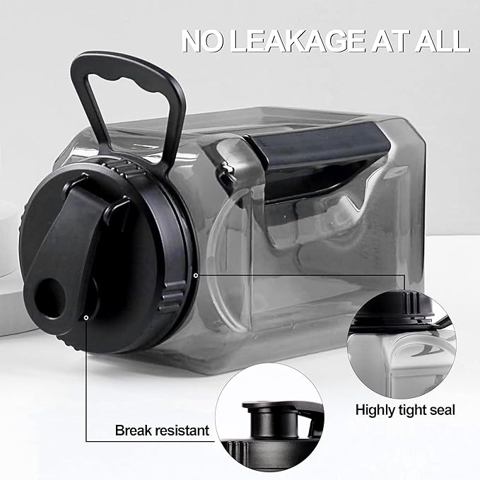 Half Gallon Water Bottle Large Sports Water Bottle Jug With Times to Drink Marker BPA Free Reusable for Fitness Gym Outdoor 64oz Grey