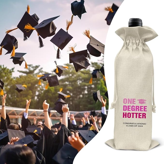 HOIJAUMAI Graduation Gifts for Women Her Graduation Wine Bag One Degree Hotter Class of 2024 Graduation Wine Gift Bags
