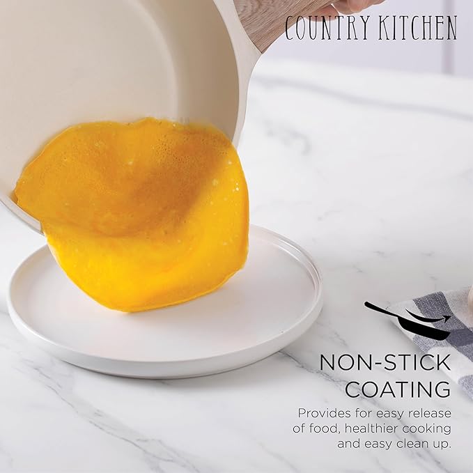 Country Kitchen Pots and Pans Set Nonstick, Cast Aluminum Kitchen Cookware Set with Utensils, 14 Pcs Non Stick Cooking Set w/Frying Pans & Saucepans