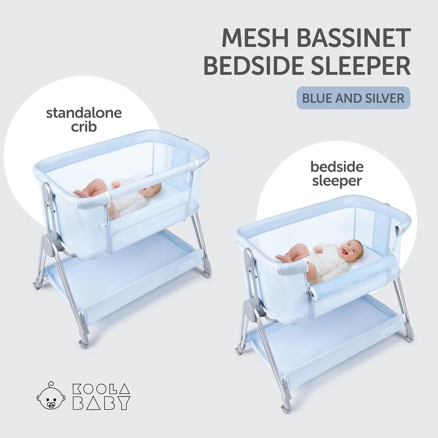 Baby Bedside Sleeper - Bassinet & Bedside Crib with Height Adjustment & Wheels - Can Be Placed Next to Bed - Attaches to Parents Bed - Easy to Fold & Carry Bassinet for Boys (Blue)