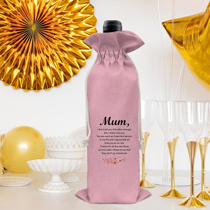 HOIJAUMAI Mom Gift From Son Daughter, Gift for Mum Birthday Mother's Day, Mum Wine Bag Mom Wine Gift Bags (Pink)