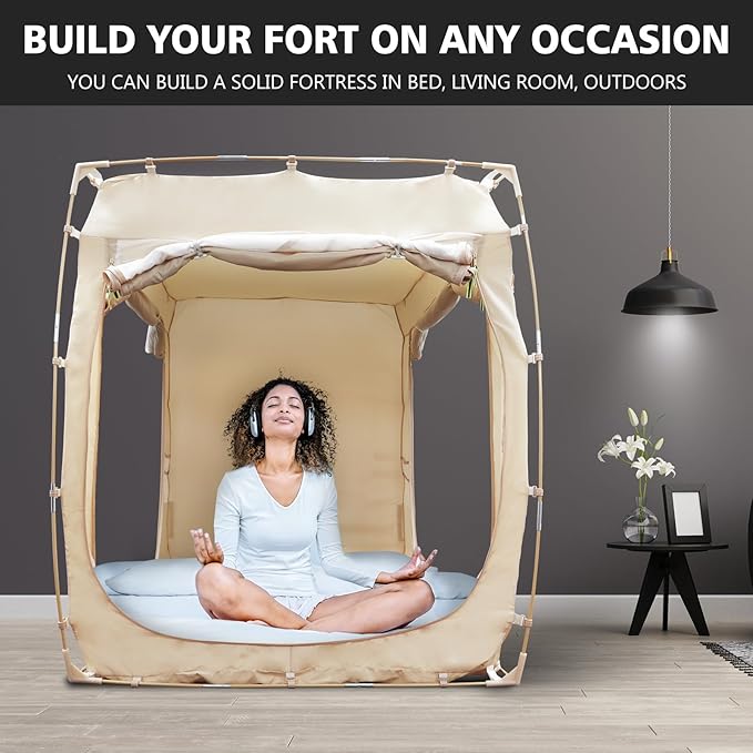 Bed Tent Bed Canopy Twin Size Tents for Adult and Kids- Portable Dream Tent Indoor Sleeping Tents 70% Blackout with 3 Doors Breathable Big Space Tents