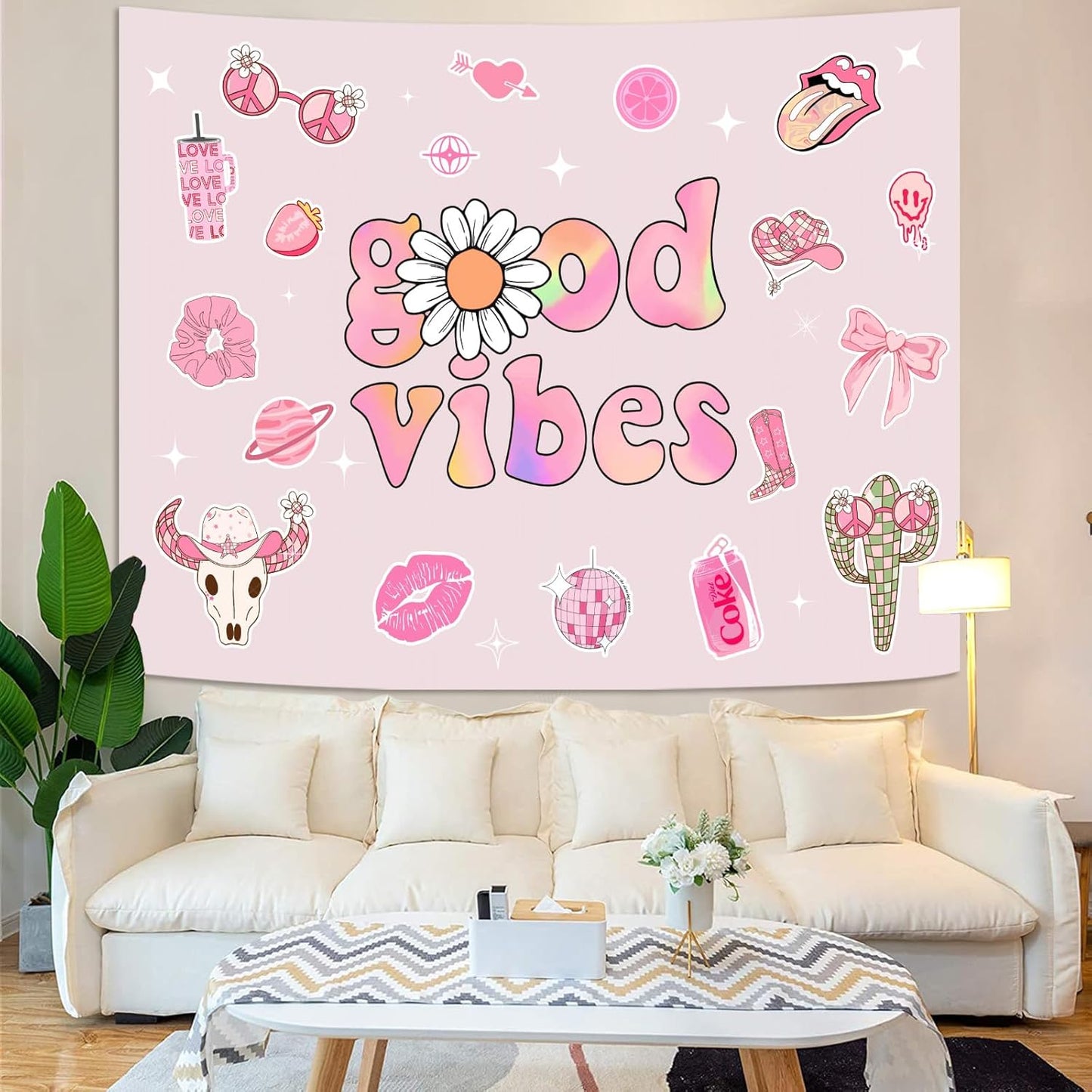Lunerfex Y2K Tapestry Pink Wall Tapestry, Cute Tapestries for Bedroom Funny Tapestries Wall Hanging for Bedroom Living Room Decor Pink-1 44"x60"