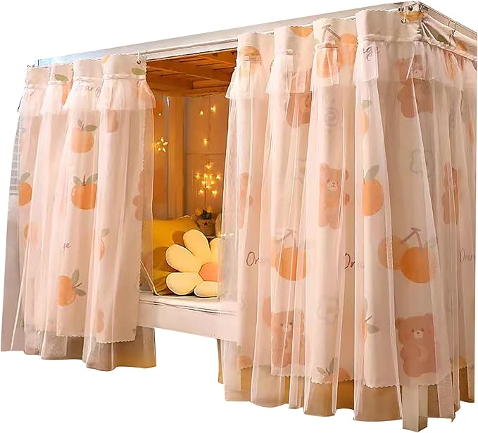 Hoce Bunk Bed Curtain Gauze Bunk Bed Curtains Drapes with Lace Privacy Dorm Bed Canopy for Bottom Twin, 2 Panels