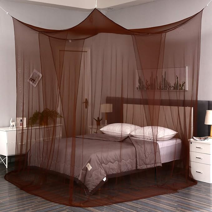 Mengersi 4 Corner Post Canopy Bed Curtains Mosquito Net Twin to Twin XL Size Bed,Netting Bed Curtains for Camping, Patio,Indoor Outdoor Net (80x40x80, Coffee)