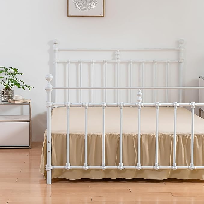 Bed Skirt, Full Size Ruffled Bed Skirt with Split Corners, 16 Inch Drop Dust Ruffle Bed Skirt with Platform, Full -16 Inch, Light Camel