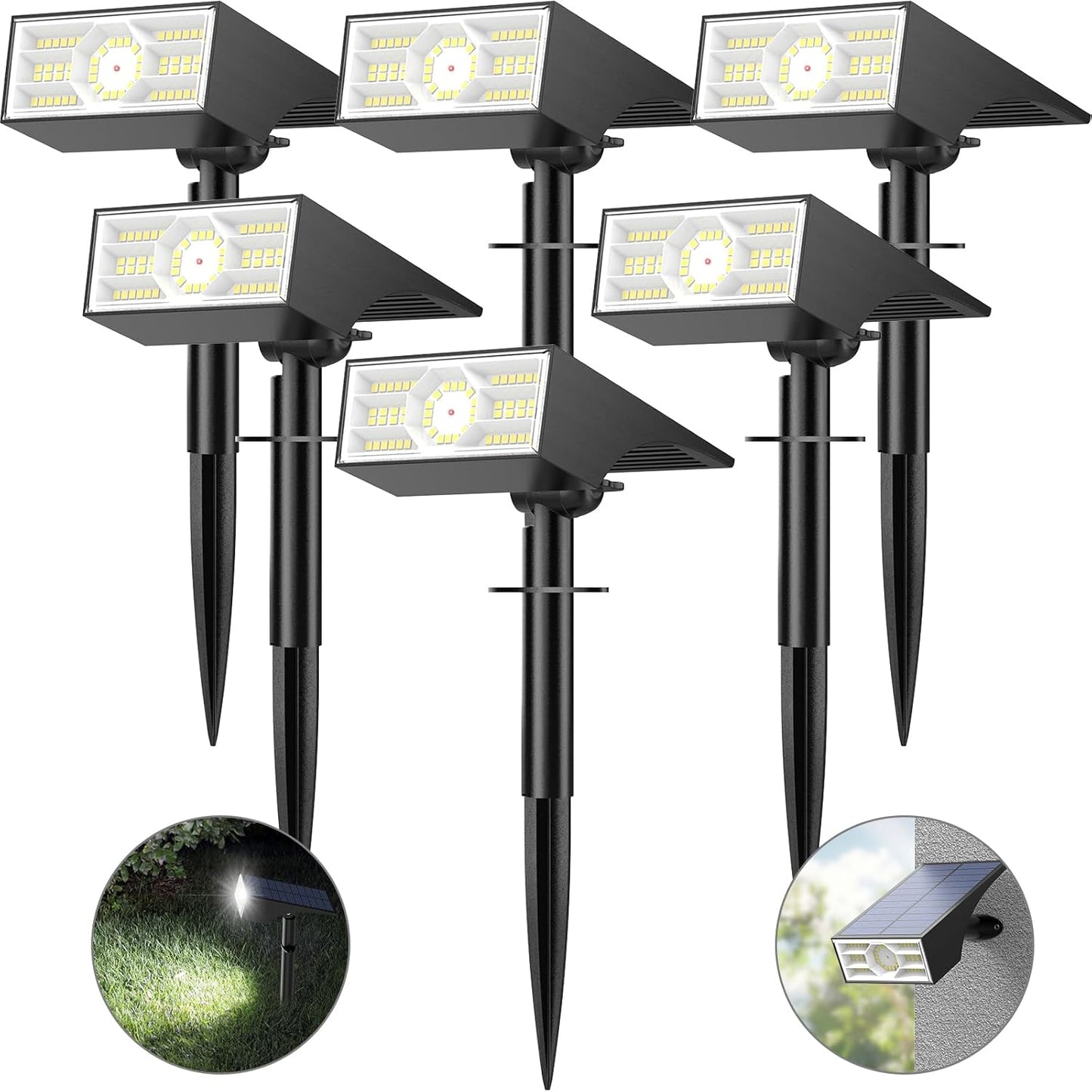 Solar Spot Lights Outdoor, 6 Pack Outdoor Solar Lights for Yard Waterproof, 4 Lighting Modes Solar Landscape Spotlights, Auto On/Off Solar Powered Flood Lights Garden Pathway (Cool White)