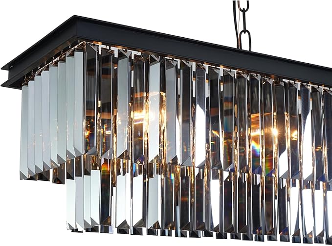 Crystal Chandeliers for Dining Room 47.3" 12 Lights Elegant Pendant Ceiling Lighting Rectangle Contemporary Pendant Light Fixture