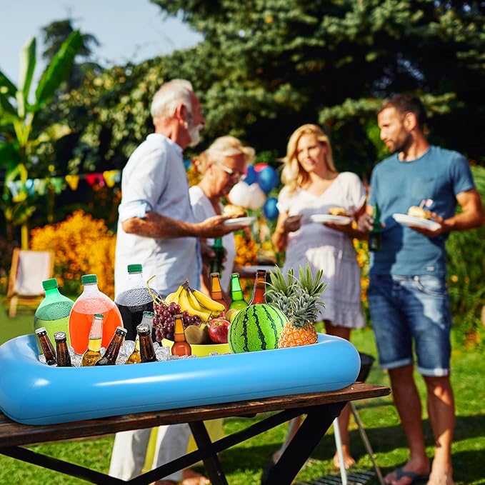 HEMOTON 2 PCS Inflatable Serving Bar, Salad Bar Tray Food Drink Containers, Buffet Cooler with Drain Plug, Picnic Ice Food Serving Trays, for Indoor Outdoor BBQ Camping Picnic Pool Party Supplies